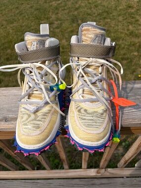 Nike Air x Off White Force 1 translucent spiked outsole and mesh upper.